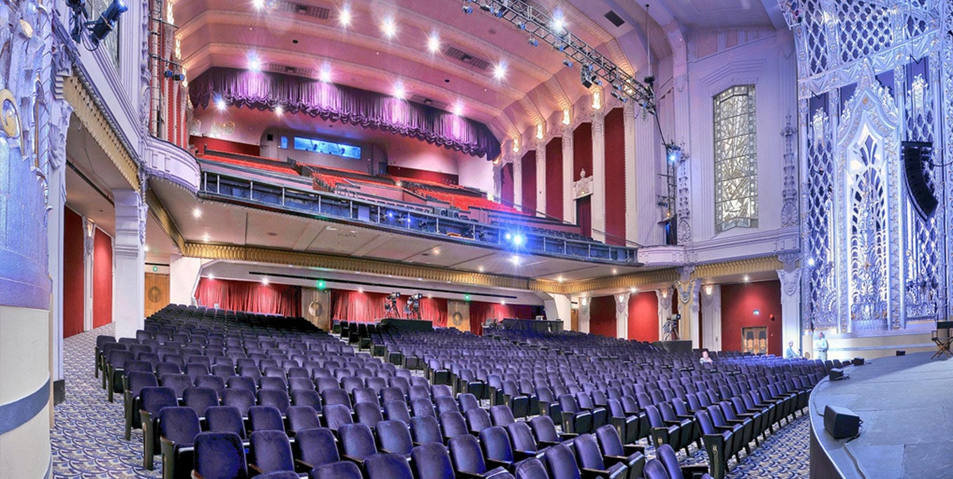 The ornate Saban Theatre auditorium, viewed from the stage